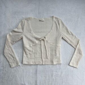 Elodie Ivory Knit Tie Front Crop Top Women L Romantic Cottagecore Y2K Boho Chic